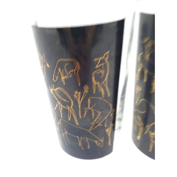 Vtg. Unique set of 2 MCM Deer Trees gold on black Clear high ball / tumblers - Picture 15 of 15